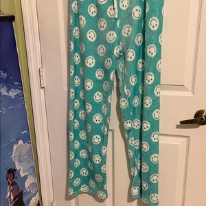 Turquoise Smiley Fleece Pajama Pants